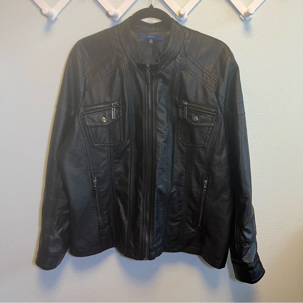 Apt.9 Imitation Leather Viscose Zip Up Black Jacket Women’s Size XL